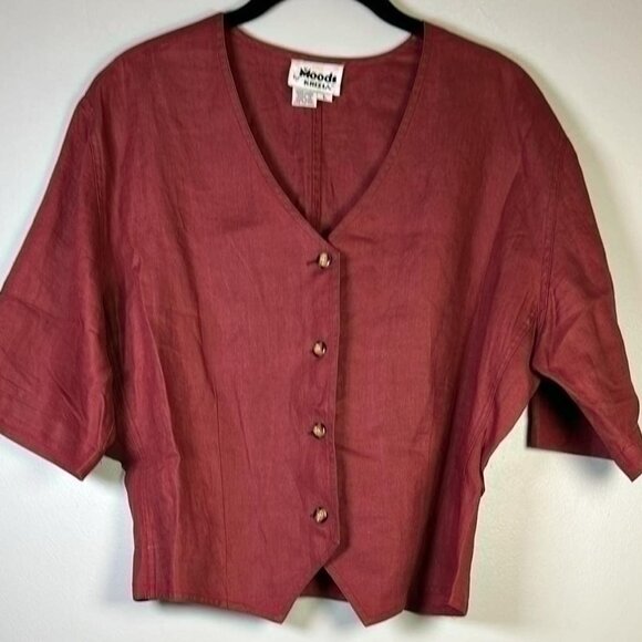 Vintage Linen Short Sleeve Womans LG Top Moods by Krizia 90s Y2K Vibes - Picture 1 of 8